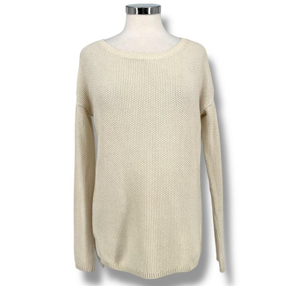 Vince Cream Lattice Knit Sweater Long Sleeve Casual Pullover Size XS - Picture 1 of 9
